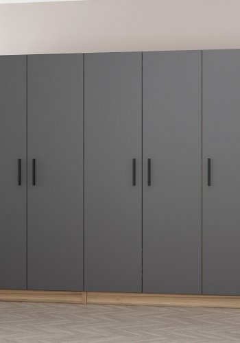 FUNZI LIVING 7639 garderobeskab, 5 lger, 3 bjlestnger, 2 skuffer - antracit/natur melamin