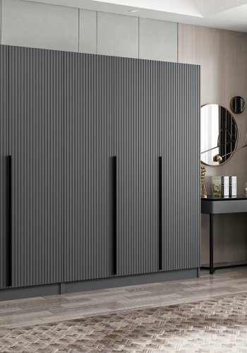 FUNZI LIVING Plus 7775 garderobeskab, 5 lger, 3 bjlestnger, 2 skuffer - antracitgr melamin