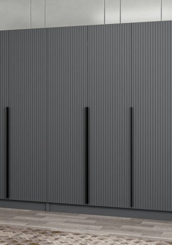 FUNZI LIVING Plus 7775 garderobeskab, 5 lger, 3 bjlestnger, 2 skuffer - antracitgr melamin