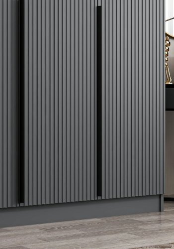 FUNZI LIVING Plus 7775 garderobeskab, 5 lger, 3 bjlestnger, 2 skuffer - antracitgr melamin