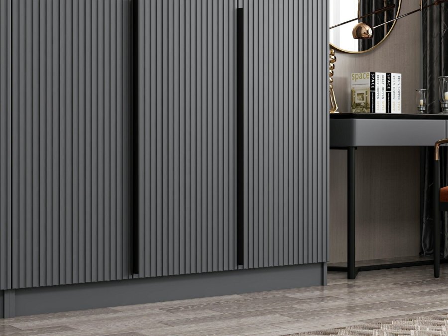 FUNZI LIVING Plus 7775 garderobeskab, 5 lger, 3 bjlestnger, 2 skuffer - antracitgr melamin