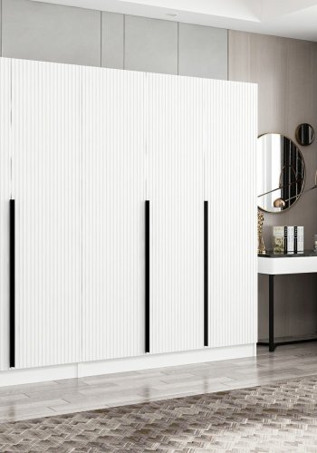 FUNZI LIVING Plus 7785 garderobeskab, 5 lger, 3 bjlestnger, 2 skuffer - hvid melamin