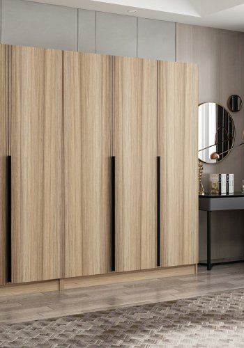 FUNZI LIVING Plus 7795 garderobeskab, 5 lger, 3 bjlestnger, 2 skuffer - egefarvet melamin