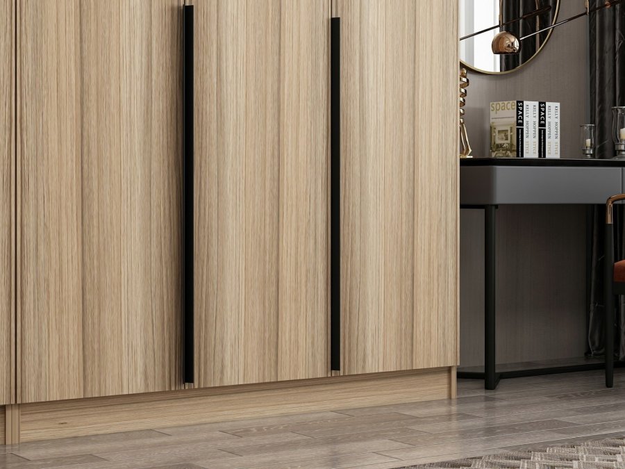 FUNZI LIVING Plus 7795 garderobeskab, 5 lger, 3 bjlestnger, 2 skuffer - egefarvet melamin