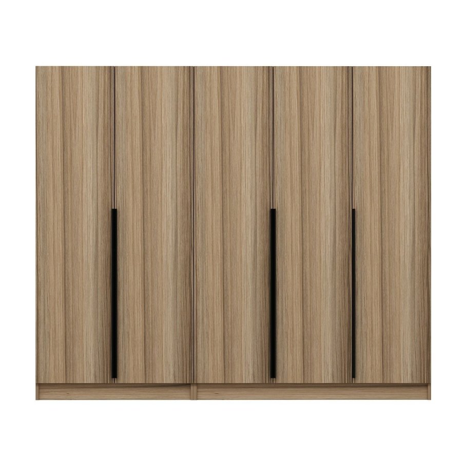 FUNZI LIVING Plus 7795 garderobeskab, 5 lger, 3 bjlestnger, 2 skuffer - egefarvet melamin