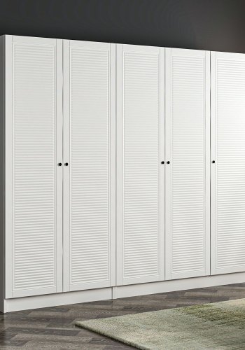 FUNZI LIVING 8422 garderobeskab, 5 lger, 3 bjlestnger, 2 skuffer - hvid melamin