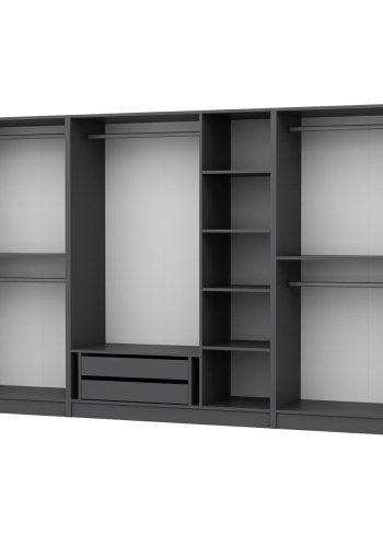 FUNZI LIVING 5045 bent garderobeskab, m. 5 bjlestnger, 2 skuffer, 6 hylder - antracitgr melamin