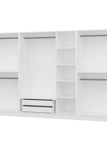 FUNZI LIVING 4931 bent garderobeskab, m. 5 bjlestnger, 2 skuffer, 6 hylder - hvid melamin