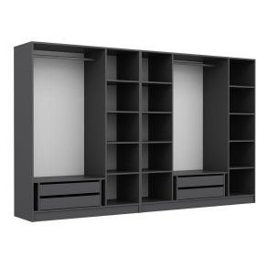 FUNZI LIVING 4942 bent garderobeskab, m. 2 bjlestnger, 4 skuffer, 12 hylder - antracitgr melamin