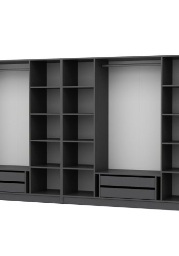 FUNZI LIVING 4942 bent garderobeskab, m. 2 bjlestnger, 4 skuffer, 12 hylder - antracitgr melamin