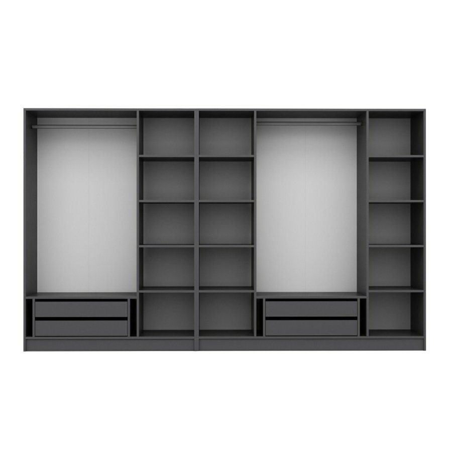 FUNZI LIVING 5046 bent garderobeskab, m. 2 bjlestnger, 4 skuffer, 12 hylder - antracitgr melamin