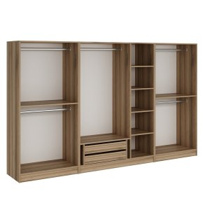FUNZI LIVING 7542 bent garderobeskab, m. 5 bjlestnger, 2 skuffer, 6 hylder - natur melamin