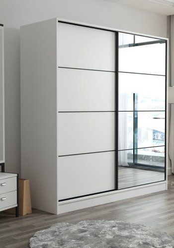 FUNZI LIVING 3961 garderobeskab, spejl, 2 skydelger, 2 bjlestnger, 2 skuffer - hvid melamin