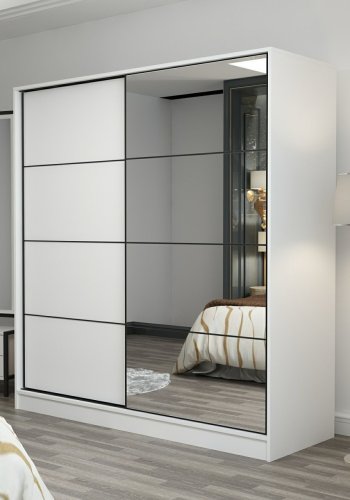 FUNZI LIVING 3961 garderobeskab, spejl, 2 skydelger, 2 bjlestnger, 2 skuffer - hvid melamin