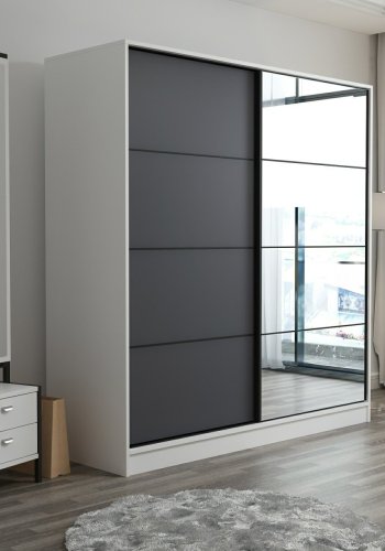 FUNZI LIVING 3163 garderobeskab, spejl, 2 skydelger, 2 bjlestnger, 2 skuffer - hvid melamin