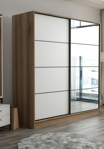 FUNZI LIVING 3973 garderobeskab, spejl, 2 skydelger, 2 bjlestnger, 2 skuffer - natur melamin