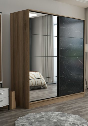 FUNZI LIVING 3176 garderobeskab, spejl, 2 skydelger, 2 bjlestnger, 2 skuffer - natur melamin