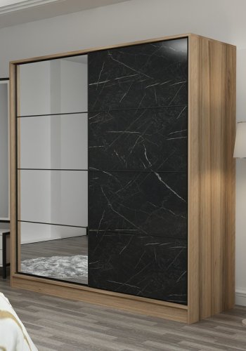 FUNZI LIVING 3980 garderobeskab, spejl, 2 skydelger, 2 bjlestnger, 2 skuffer - natur melamin