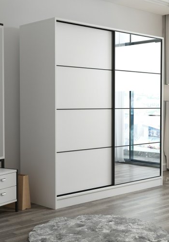 FUNZI LIVING 7149 garderobeskab, spejl, 2 skydelger, 2 bjlestnger, 2 skuffer - hvid melamin