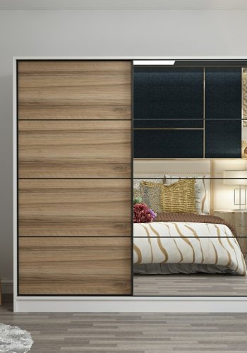 FUNZI LIVING 7154 garderobeskab, spejl, 2 skydelger, 2 bjlestnger, 2 skuffer - hvid melamin