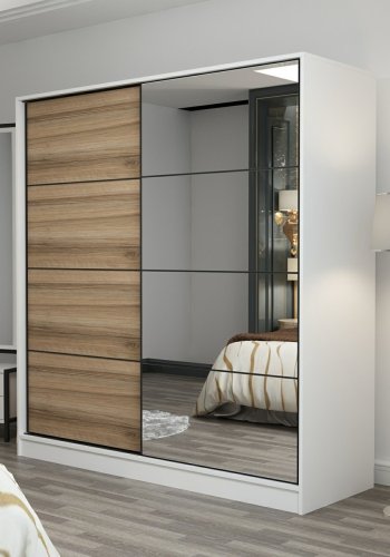 FUNZI LIVING 7154 garderobeskab, spejl, 2 skydelger, 2 bjlestnger, 2 skuffer - hvid melamin