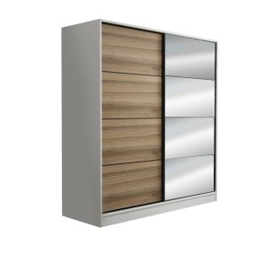 FUNZI LIVING 7154 garderobeskab, spejl, 2 skydelger, 2 bjlestnger, 2 skuffer - hvid melamin