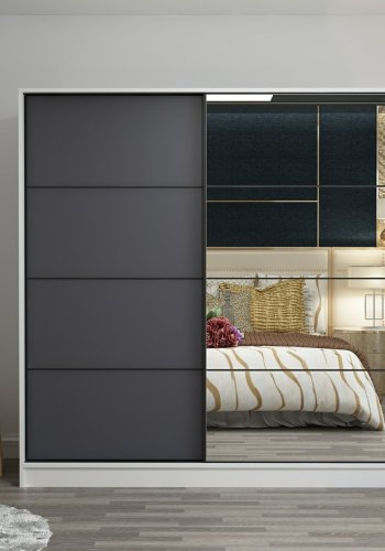 FUNZI LIVING 7155 garderobeskab, spejl, 2 skydelger, 2 bjlestnger, 2 skuffer - hvid melamin