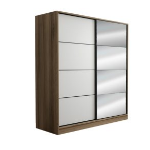 FUNZI LIVING 7161 garderobeskab, spejl, 2 skydelger, 2 bjlestnger, 2 skuffer - natur melamin