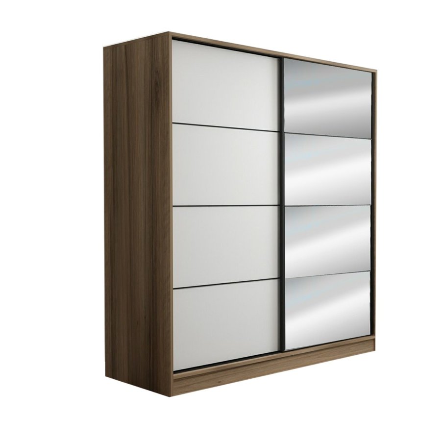 FUNZI LIVING 7161 garderobeskab, spejl, 2 skydelger, 2 bjlestnger, 2 skuffer - natur melamin