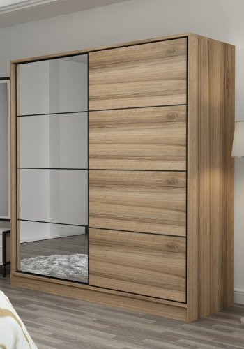 FUNZI LIVING 7166 garderobeskab, spejl, 2 skydelger, 2 bjlestnger, 2 skuffer - natur melamin