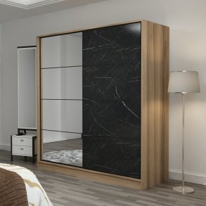 FUNZI LIVING 7168 garderobeskab, spejl, 2 skydelger, 2 bjlestnger, 2 skuffer - natur melamin