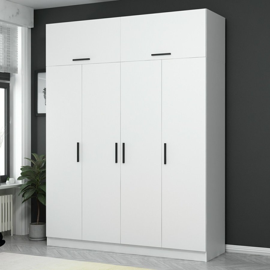 FUNZI LIVING 3084 garderobeskab, 6 lger, 1 bjlestang, 2 skuffer - hvid melamin