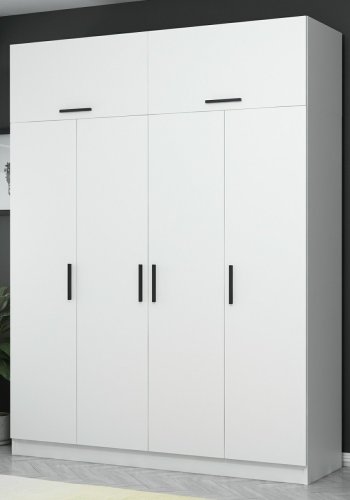 FUNZI LIVING 3929 garderobeskab, 6 lger, 1 bjlestang, 2 skuffer - hvid melamin