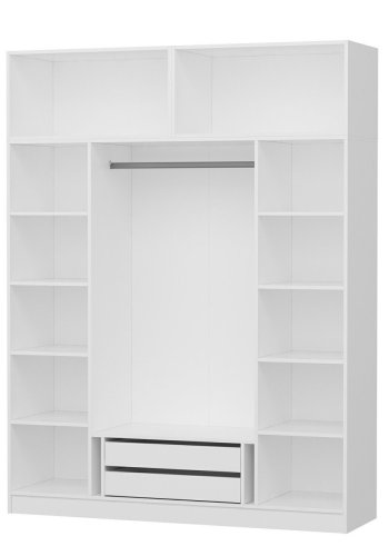 FUNZI LIVING 3939 garderobeskab, spejl, 6 lger, 1 bjlestang, 2 skuffer - hvid melamin