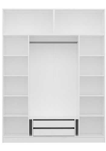 FUNZI LIVING 3940 garderobeskab, spejl, 6 lger, 1 bjlestang, 2 skuffer -hvid melamin