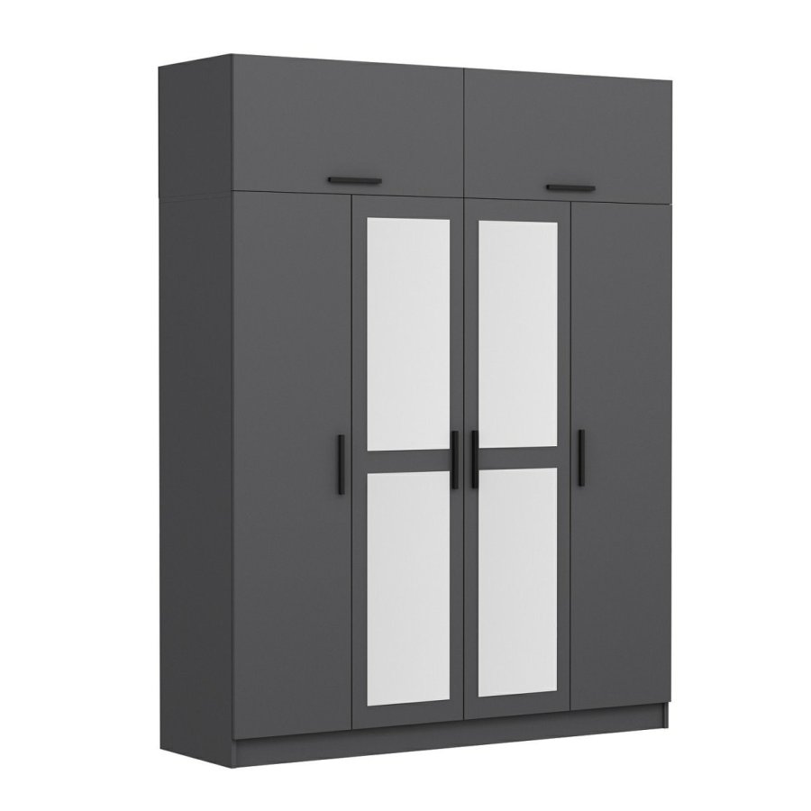 FUNZI LIVING 5183 garderobeskab, spejl, 6 lger, 1 bjlestang, 2 skuffer - antracitgr melamin