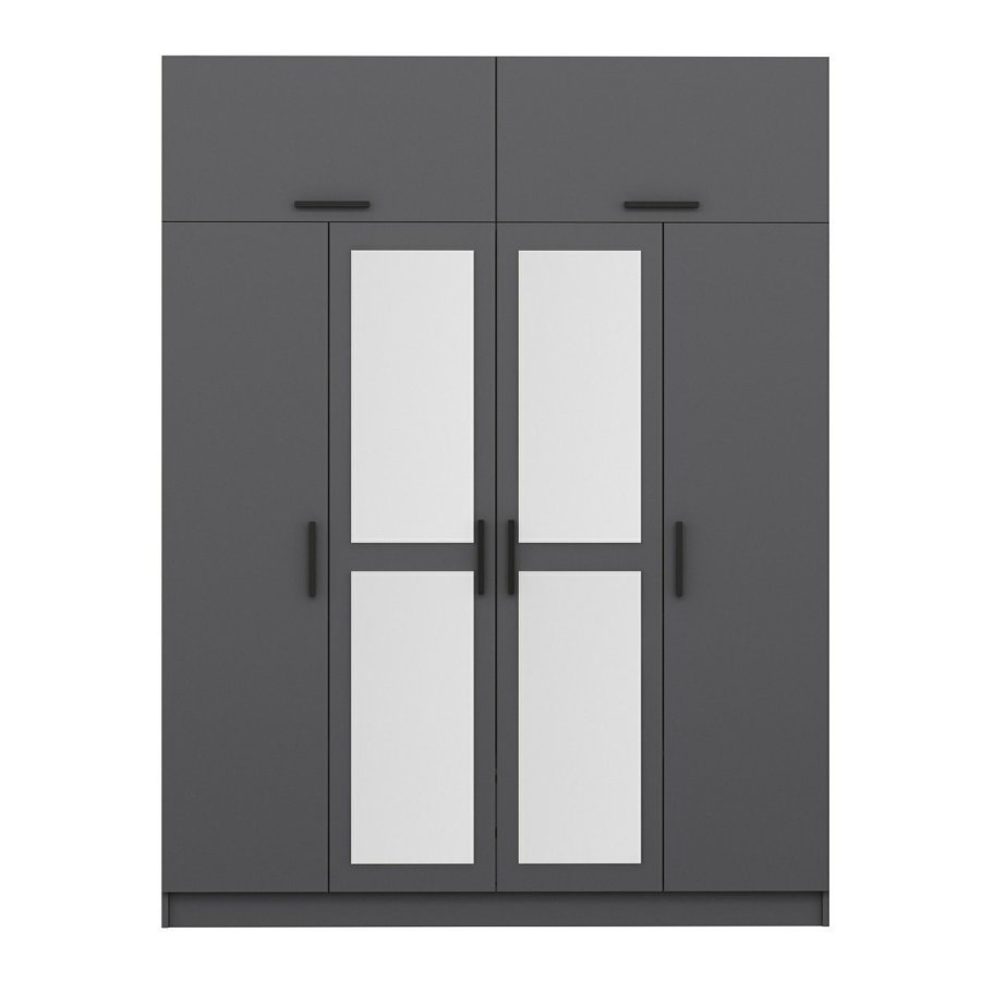 FUNZI LIVING 5183 garderobeskab, spejl, 6 lger, 1 bjlestang, 2 skuffer - antracitgr melamin