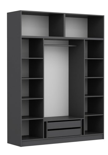 FUNZI LIVING 5183 garderobeskab, spejl, 6 lger, 1 bjlestang, 2 skuffer - antracitgr melamin