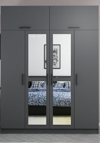 FUNZI LIVING 5274 garderobeskab, spejl, 6 lger, 1 bjlestang, 2 skuffer - antracitgr melamin