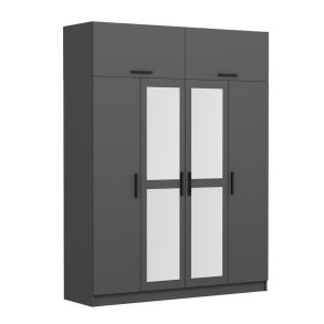 FUNZI LIVING 5274 garderobeskab, spejl, 6 lger, 1 bjlestang, 2 skuffer - antracitgr melamin