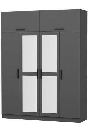 FUNZI LIVING 5274 garderobeskab, spejl, 6 lger, 1 bjlestang, 2 skuffer - antracitgr melamin