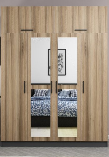 FUNZI LIVING 5210 garderobeskab, spejl, 6 lger, 1 bjlestang, 2 skuffer - natur/antracit melamin