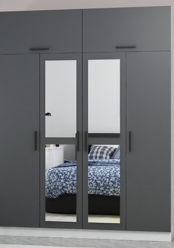 FUNZI LIVING 5156 garderobeskab, spejl, 6 lger, 1 bjlestang, 2 skuffer - antracit/hvid melamin