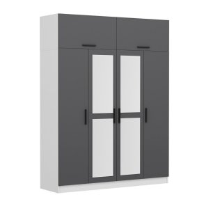 FUNZI LIVING 5156 garderobeskab, spejl, 6 lger, 1 bjlestang, 2 skuffer - antracit/hvid melamin