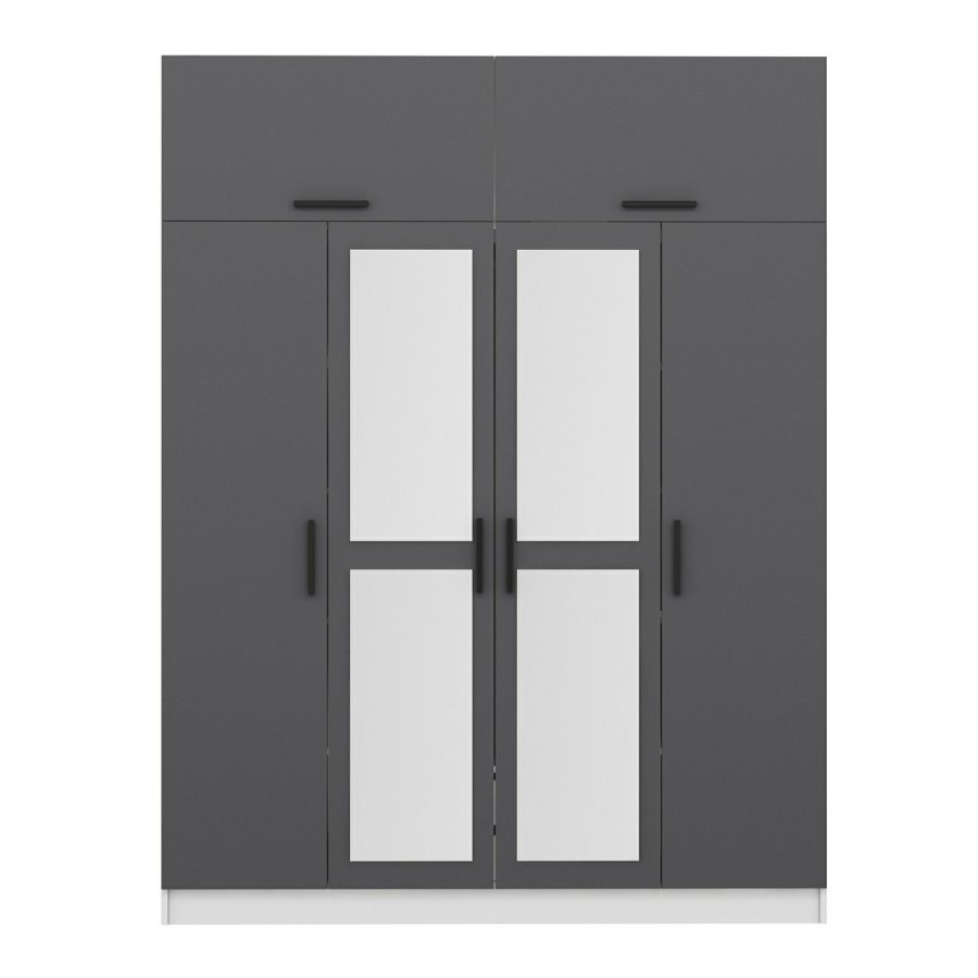 FUNZI LIVING 5156 garderobeskab, spejl, 6 lger, 1 bjlestang, 2 skuffer - antracit/hvid melamin