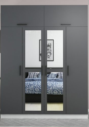 FUNZI LIVING 5247 garderobeskab, 6 lger, 1 bjlestang, 2 skuffer - antracit/hvid melamin