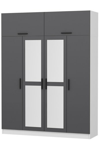 FUNZI LIVING 5247 garderobeskab, 6 lger, 1 bjlestang, 2 skuffer - antracit/hvid melamin