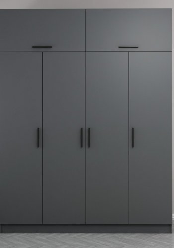 FUNZI LIVING 5173 garderobeskab, 6 lger, 1 bjlestang, 2 skuffer - antracitgr melamin