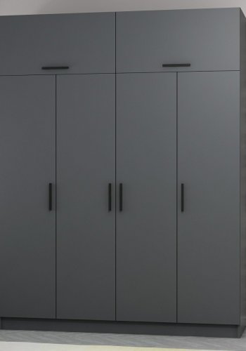 FUNZI LIVING 5173 garderobeskab, 6 lger, 1 bjlestang, 2 skuffer - antracitgr melamin