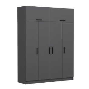 FUNZI LIVING 5173 garderobeskab, 6 lger, 1 bjlestang, 2 skuffer - antracitgr melamin